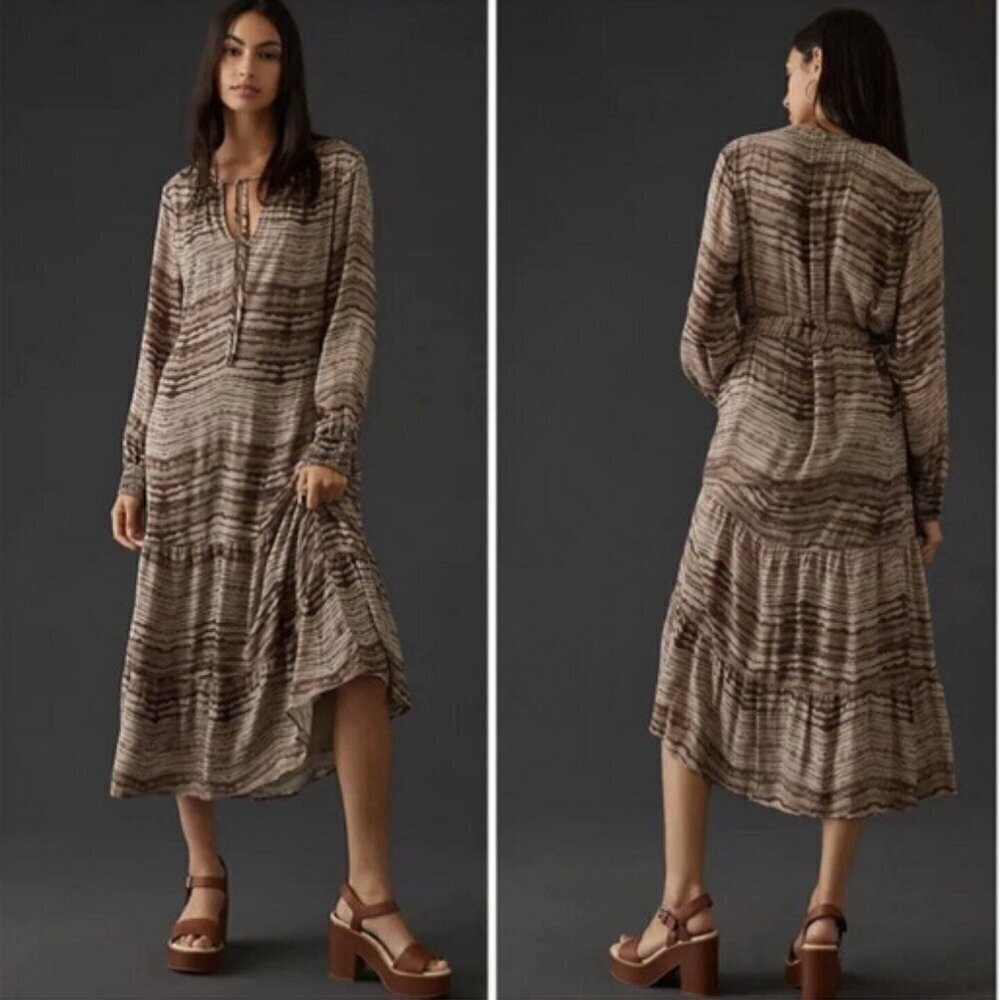 Anthropologie Cloth & Stone Mauve Tiered Striped Maxi Dress, Small